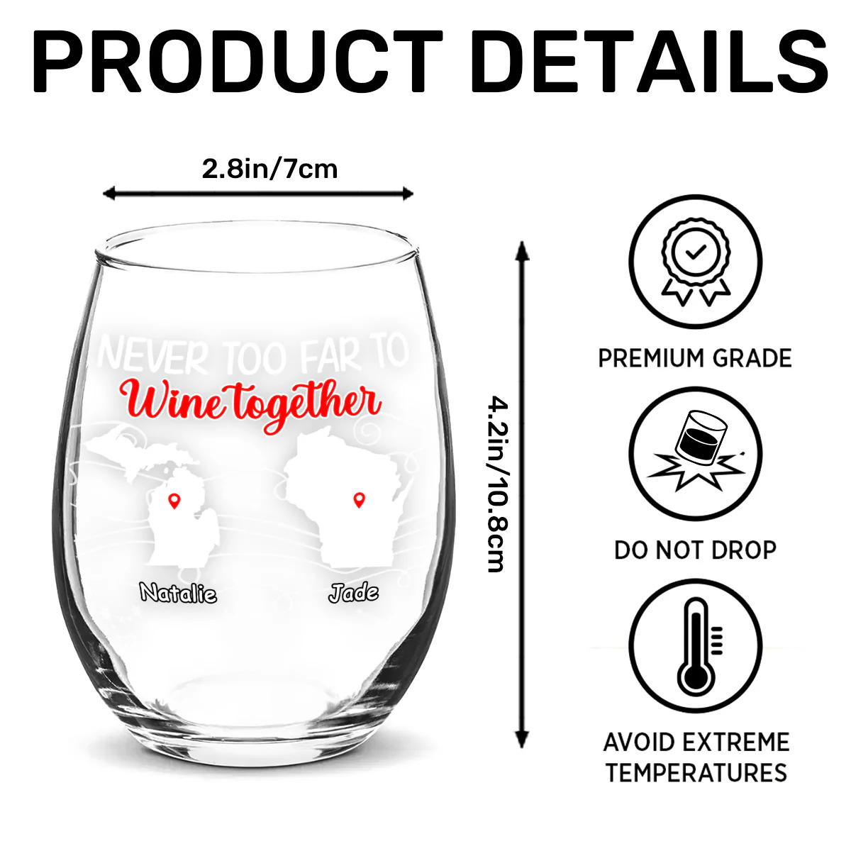 Never Too Far To Drink - Personalized Stemless Wine Glass - Image 7