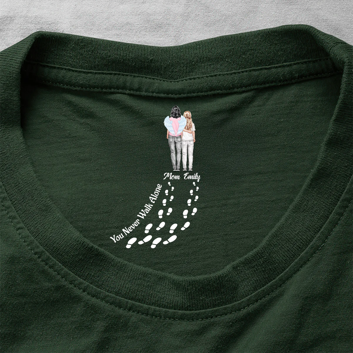 Never Walk Alone My Love Walks With Me - Personalized Shirt With Design Inner Neck