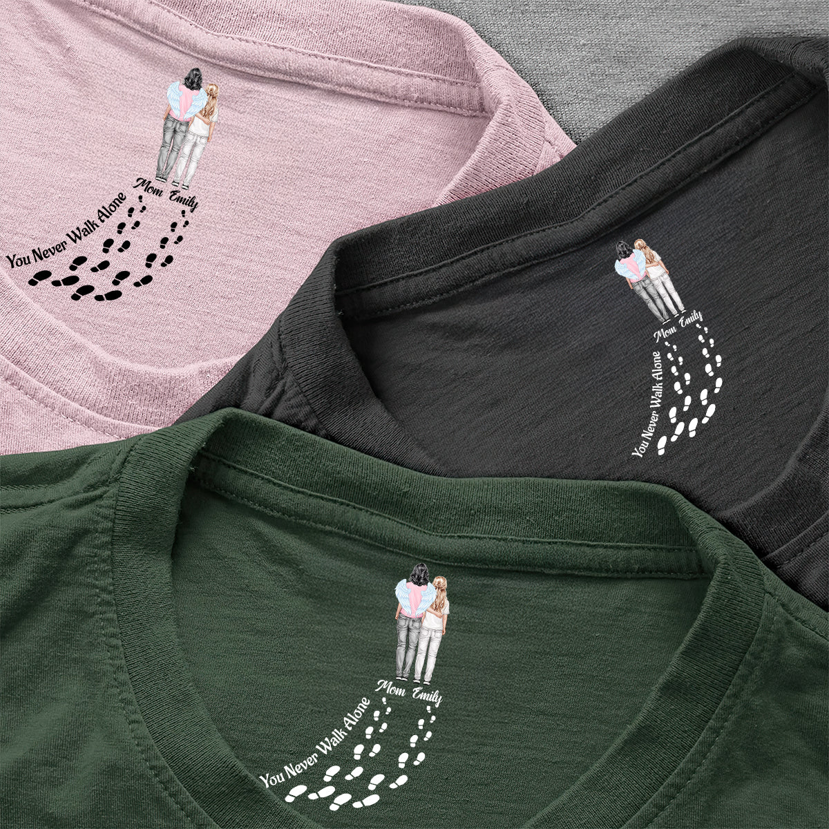 Never Walk Alone My Love Walks With Me - Personalized Shirt With Design Inner Neck - Image 2