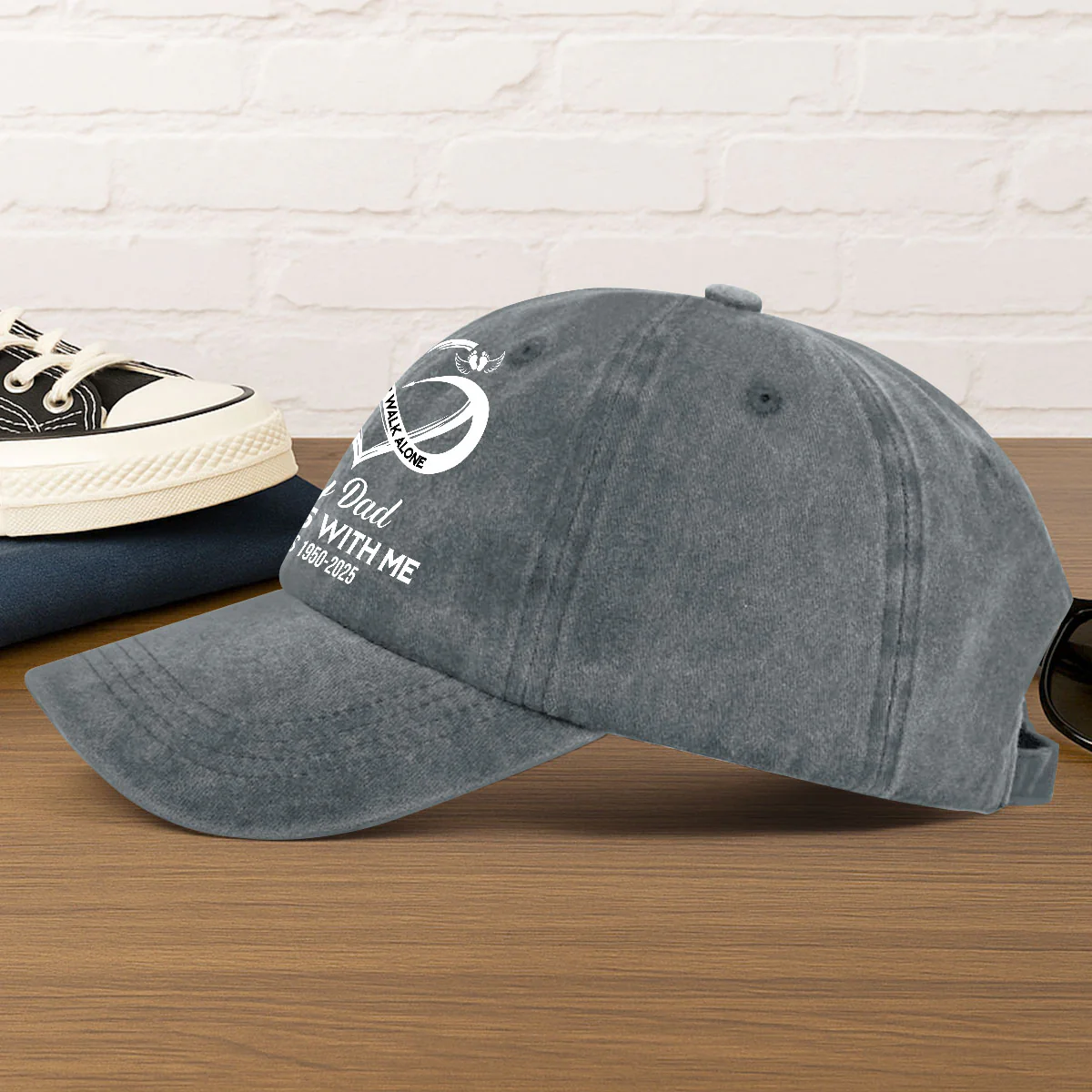 Never Walk Alone - Personalized Vintage Washed Denim Cap - Image 4
