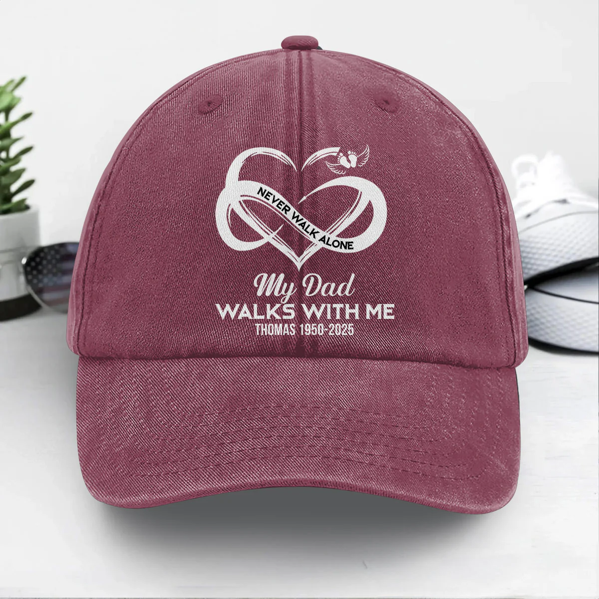 Never Walk Alone - Personalized Vintage Washed Denim Cap - Image 5