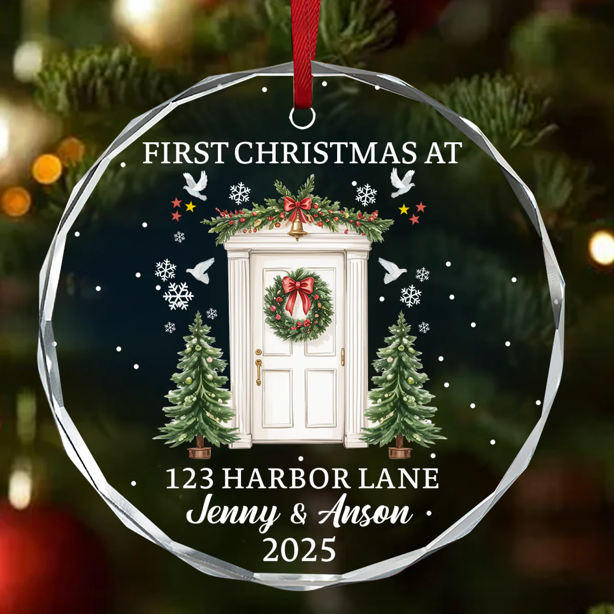New Home Christmas - Personalized Round Shaped Glass Ornament