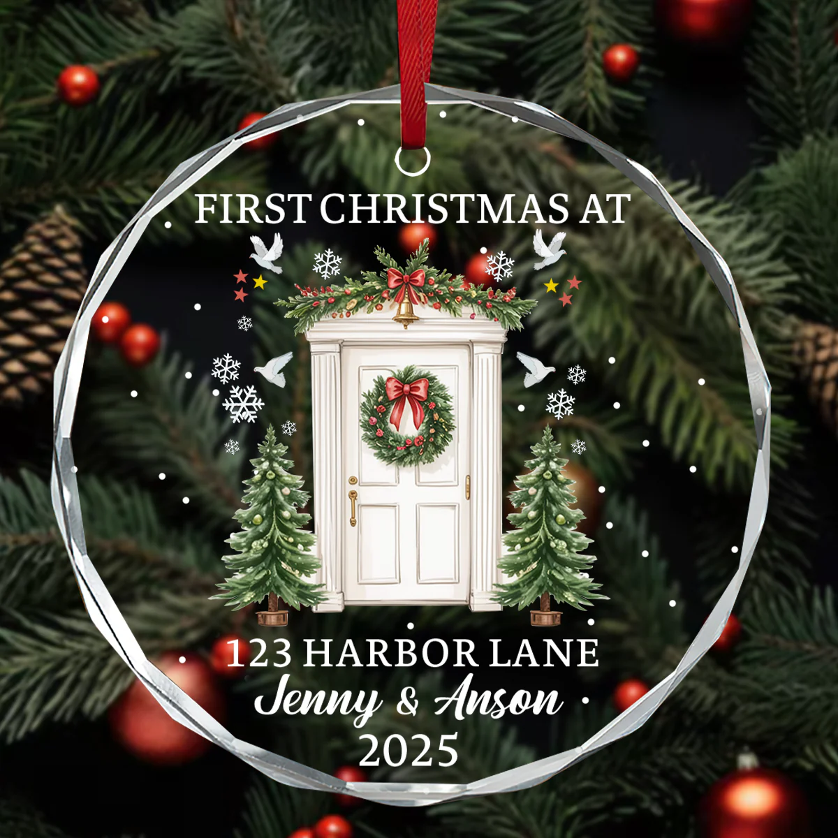 New Home Christmas - Personalized Round Shaped Glass Ornament - Image 2