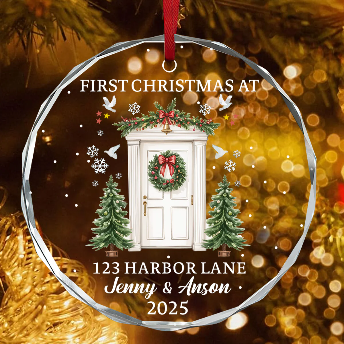 New Home Christmas - Personalized Round Shaped Glass Ornament - Image 3