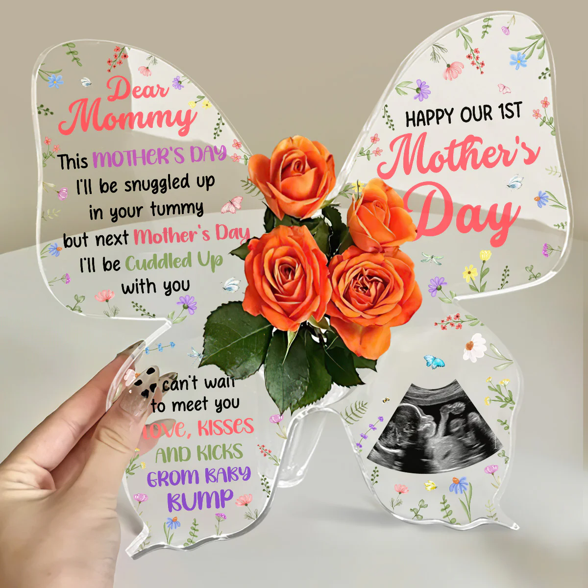 Next Mother's Day I'll Be Cuddled Up With You  - Personalized Butterfly Acrylic Vase