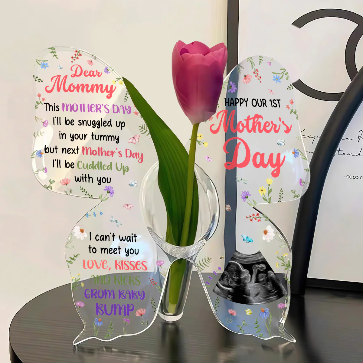 Next Mother's Day I'll Be Cuddled Up With You  - Personalized Butterfly Acrylic Vase - Image 2