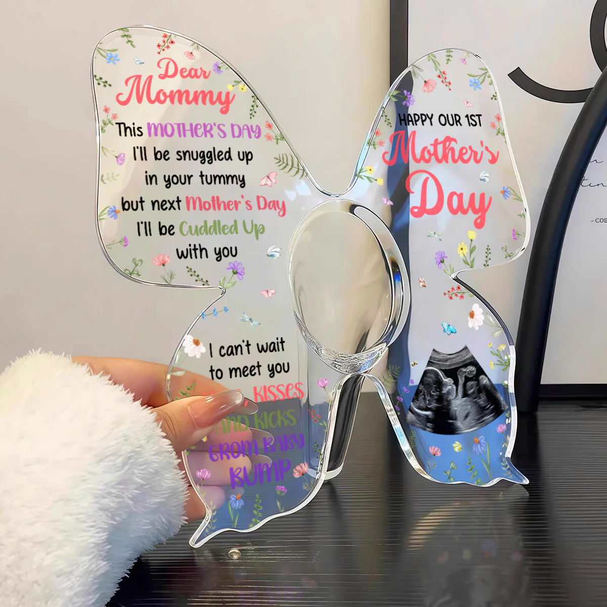 Next Mother's Day I'll Be Cuddled Up With You  - Personalized Butterfly Acrylic Vase - Image 3