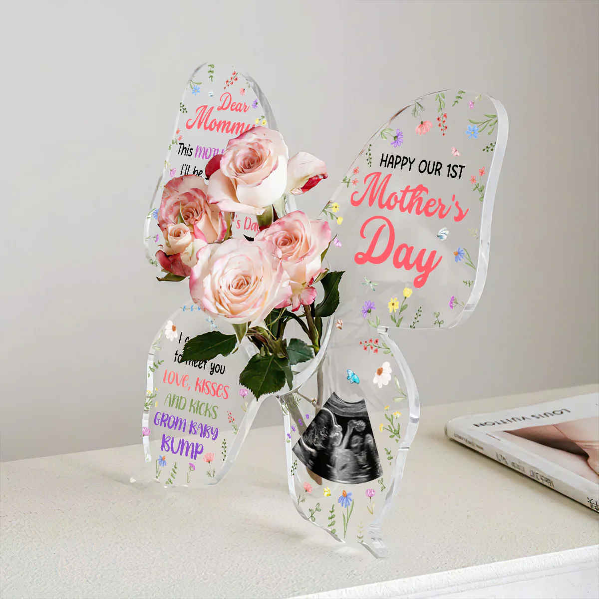 Next Mother's Day I'll Be Cuddled Up With You  - Personalized Butterfly Acrylic Vase - Image 4