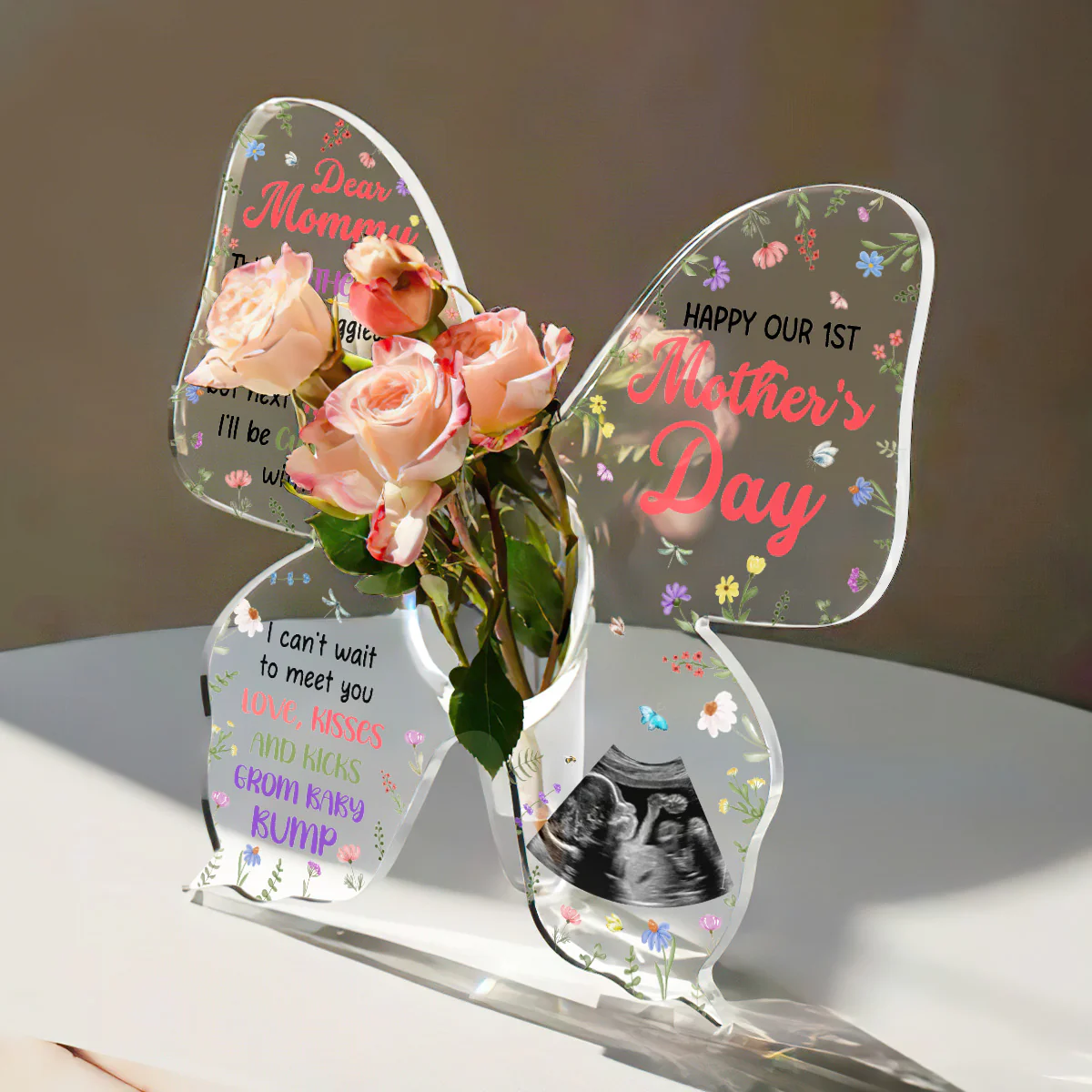 Next Mother's Day I'll Be Cuddled Up With You  - Personalized Butterfly Acrylic Vase - Image 5