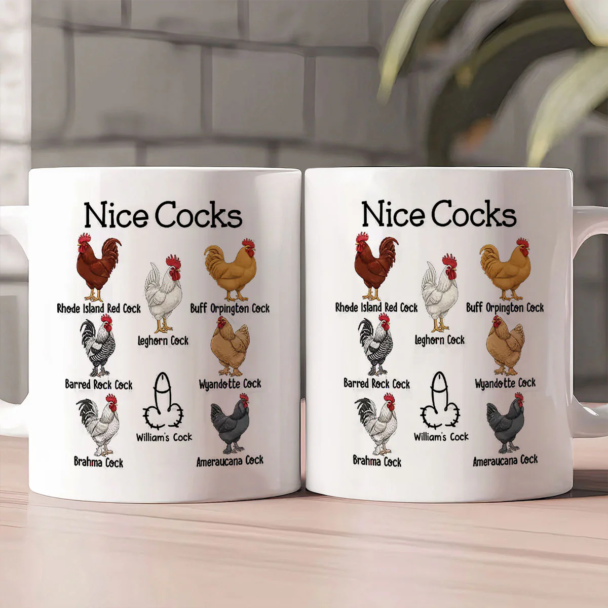 Nice Cocks  Funny Rooster Pun - Personalized Ceramic Coffee Mug - Image 2