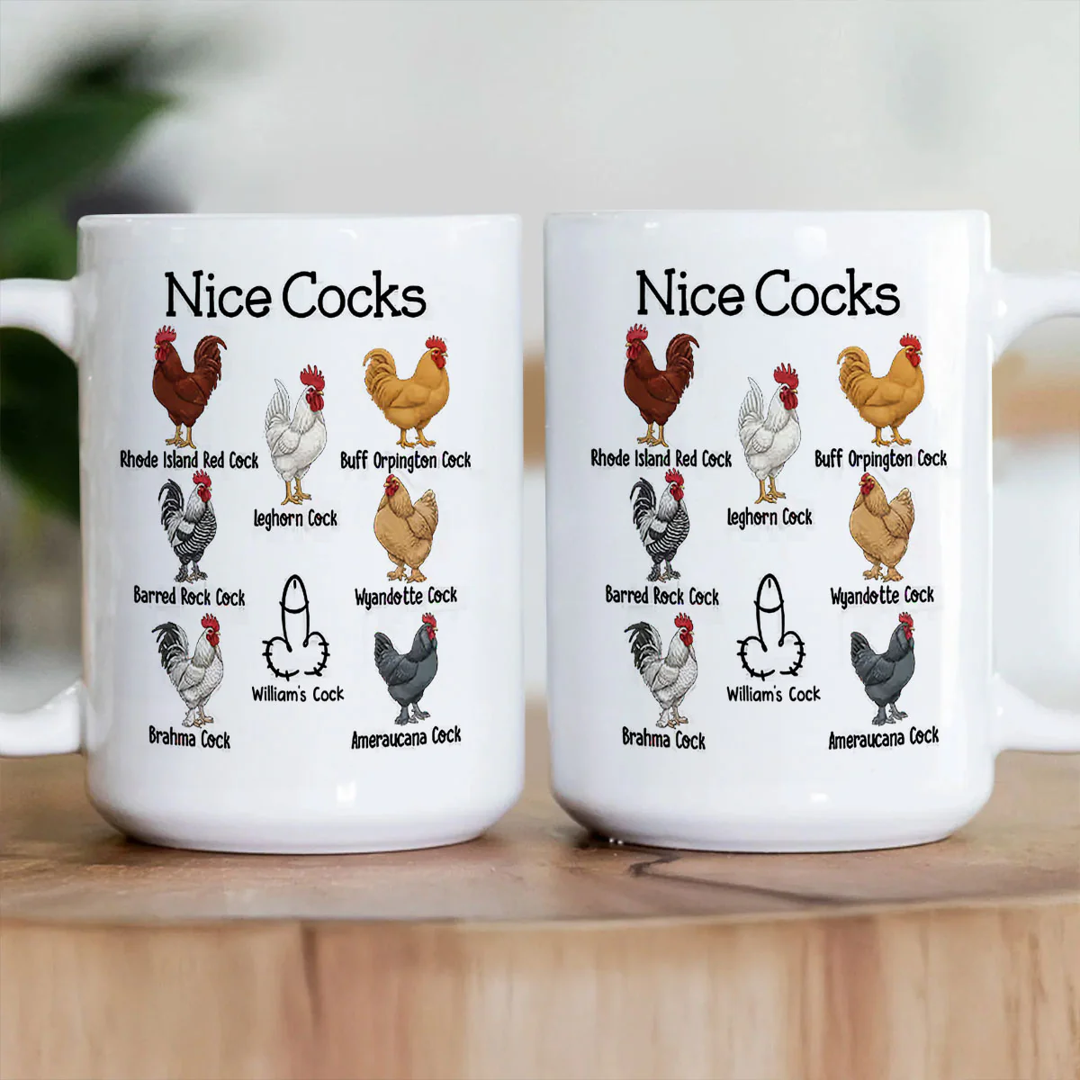 Nice Cocks  Funny Rooster Pun - Personalized Ceramic Coffee Mug - Image 3