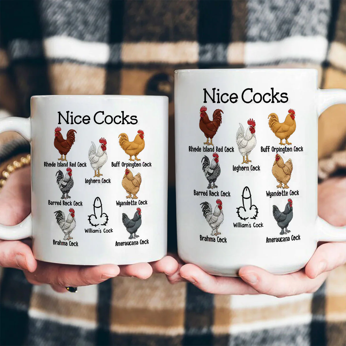 Nice Cocks  Funny Rooster Pun - Personalized Ceramic Coffee Mug - Image 4