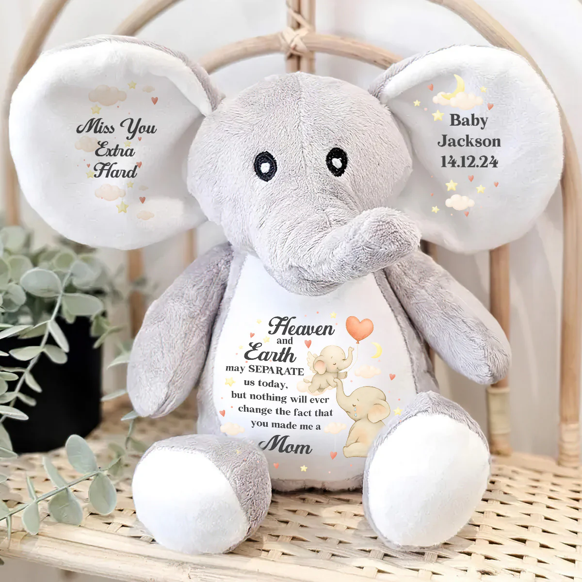 Nothing Can Change The Fact That You Made Me A Mom - Personalized Stuffed Elephant - Image 4