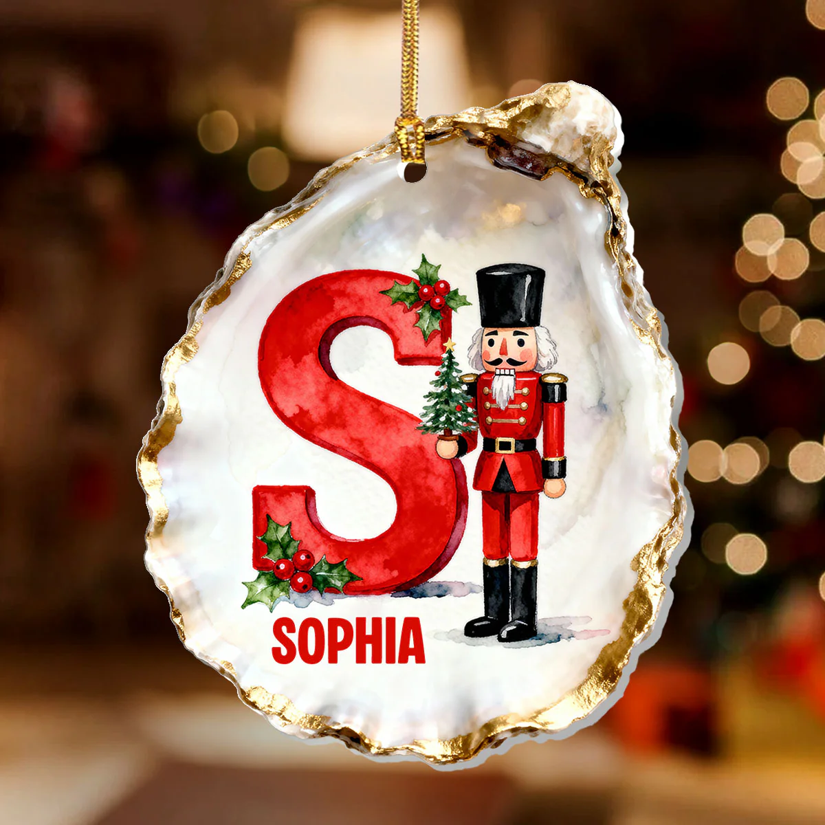 Nutcracker Decoupage Oyster Shell - Personalized 1-Layer Acrylic Ornament - Image 2