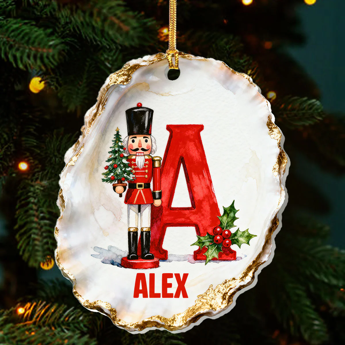 Nutcracker Decoupage Oyster Shell - Personalized 1-Layer Acrylic Ornament - Image 3