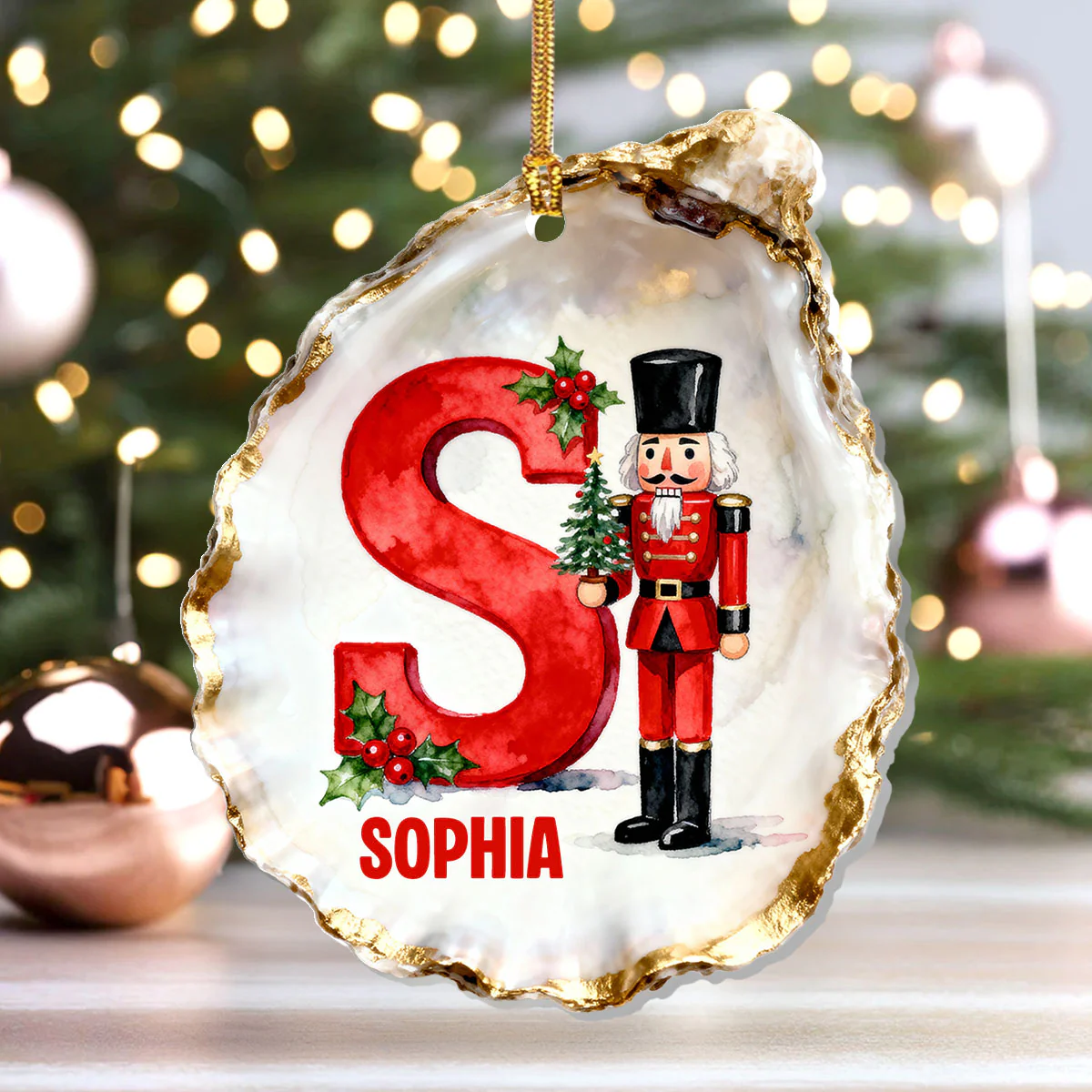 Nutcracker Decoupage Oyster Shell - Personalized 1-Layer Acrylic Ornament - Image 4