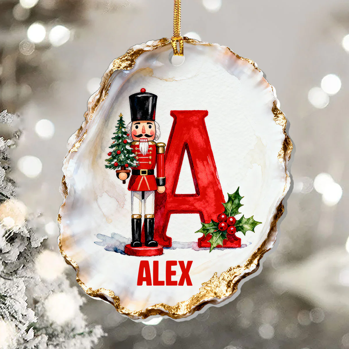Nutcracker Decoupage Oyster Shell - Personalized 1-Layer Acrylic Ornament - Image 5