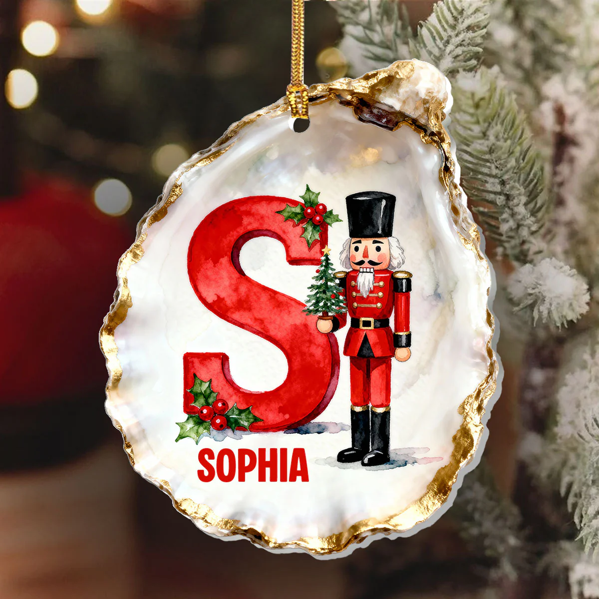 Nutcracker Decoupage Oyster Shell - Personalized 1-Layer Acrylic Ornament - Image 6