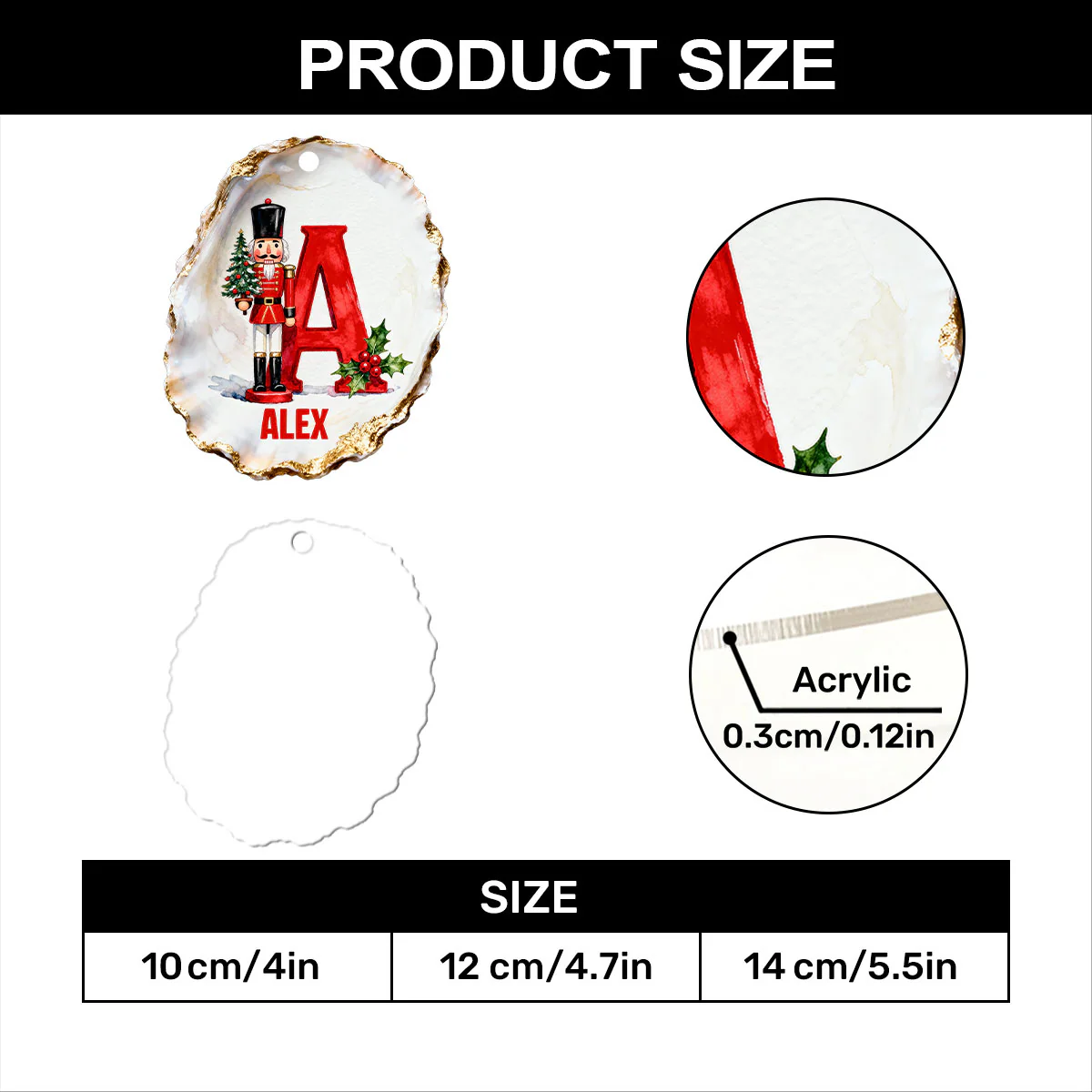 Nutcracker Decoupage Oyster Shell - Personalized 1-Layer Acrylic Ornament - Image 7