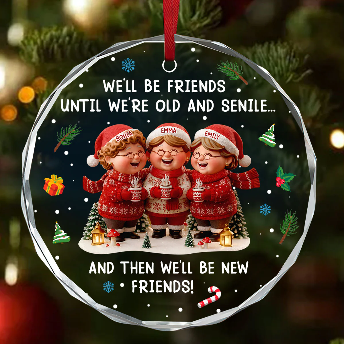 Old and Senile Friends - Personalized Round Shaped Glass Ornament