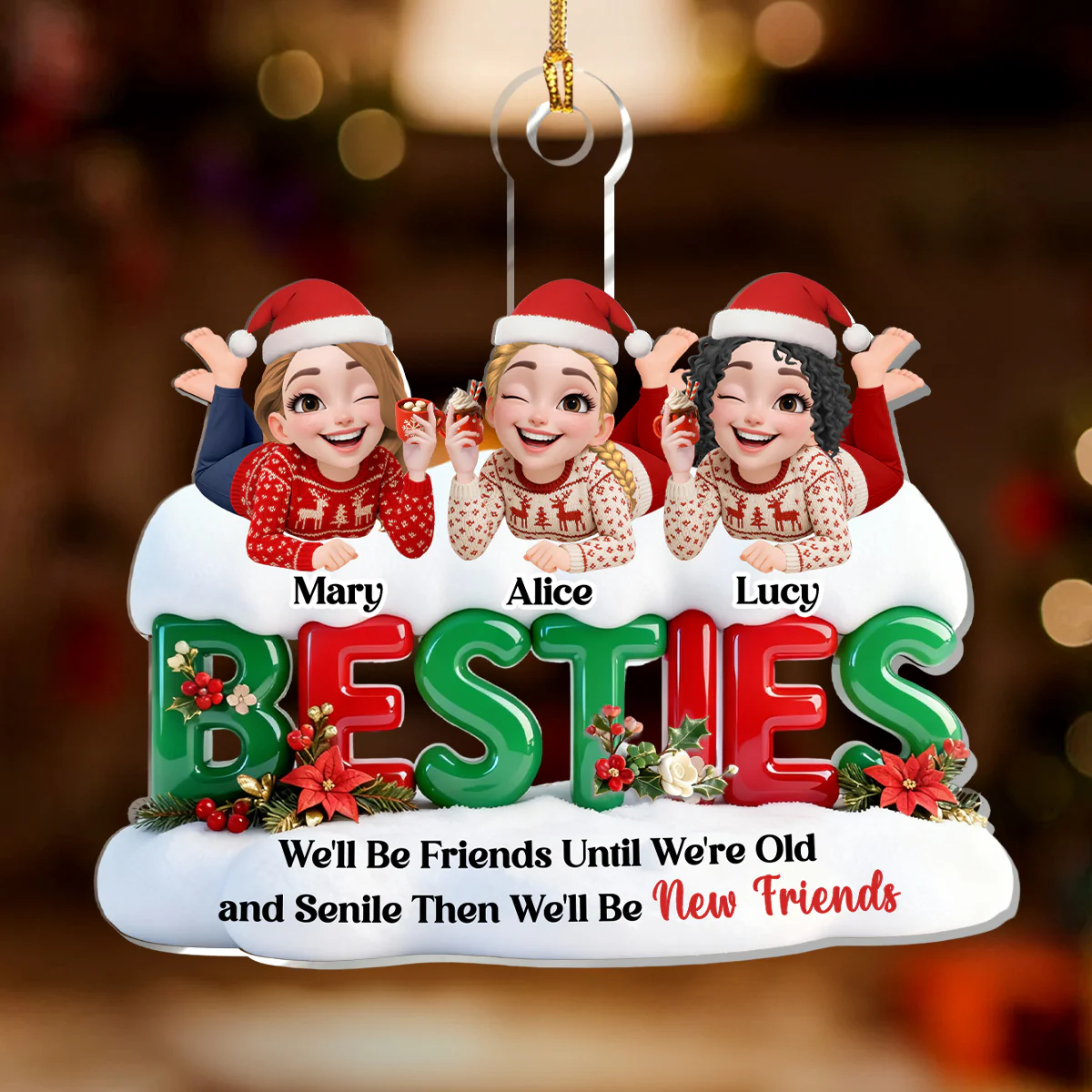 Old And Senile Still Besties - Personalized 1-Layer Acrylic Ornament - Image 2