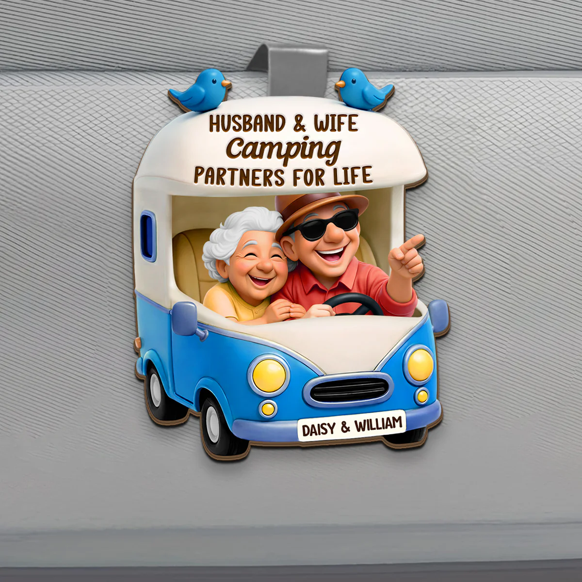 Old Couple Camping Partners For Life - Personalized Car Visor Clip