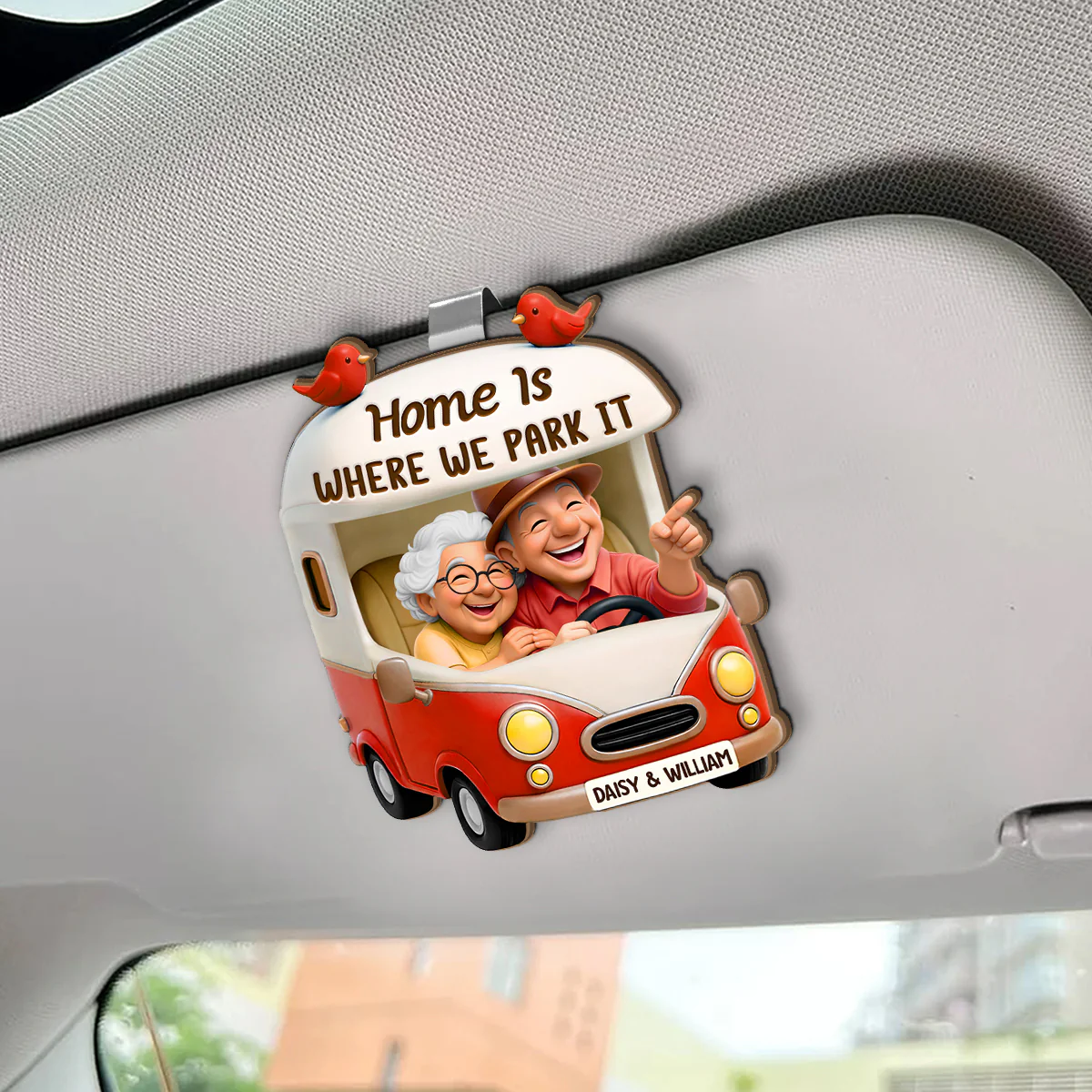 Old Couple Camping Partners For Life - Personalized Car Visor Clip - Image 2