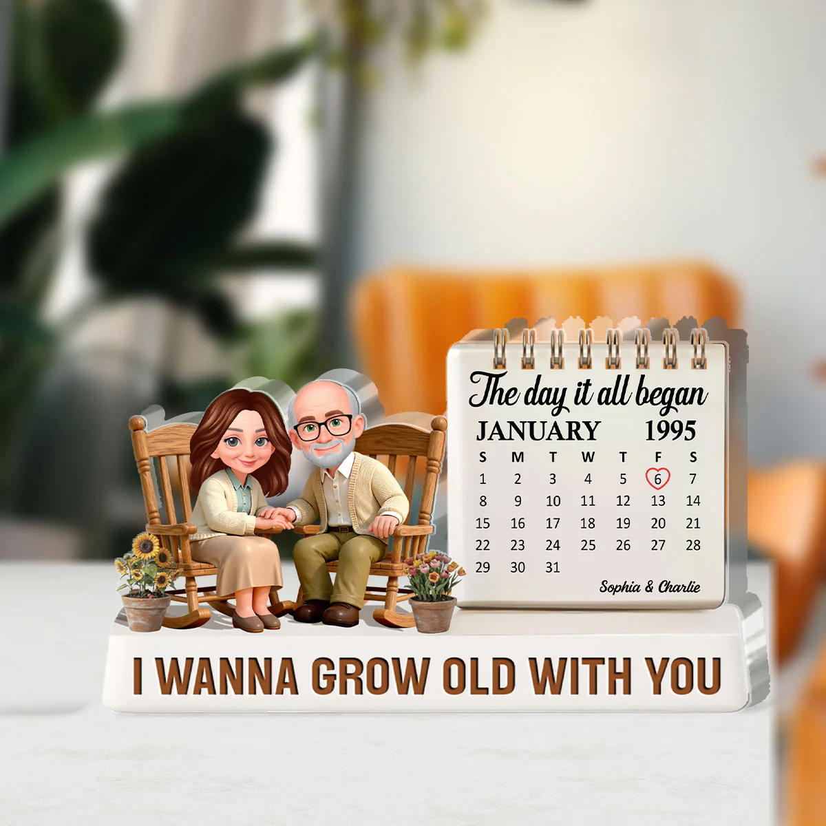 Old Couple Sitting On Rocking Chair - Personalized Custom Shaped Acrylic Plaque - Image 3