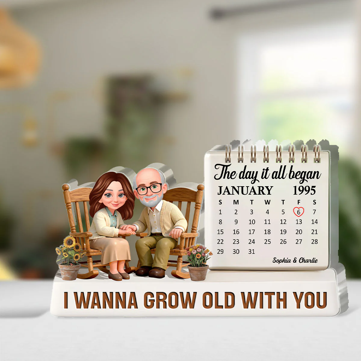 Old Couple Sitting On Rocking Chair - Personalized Custom Shaped Acrylic Plaque - Image 4