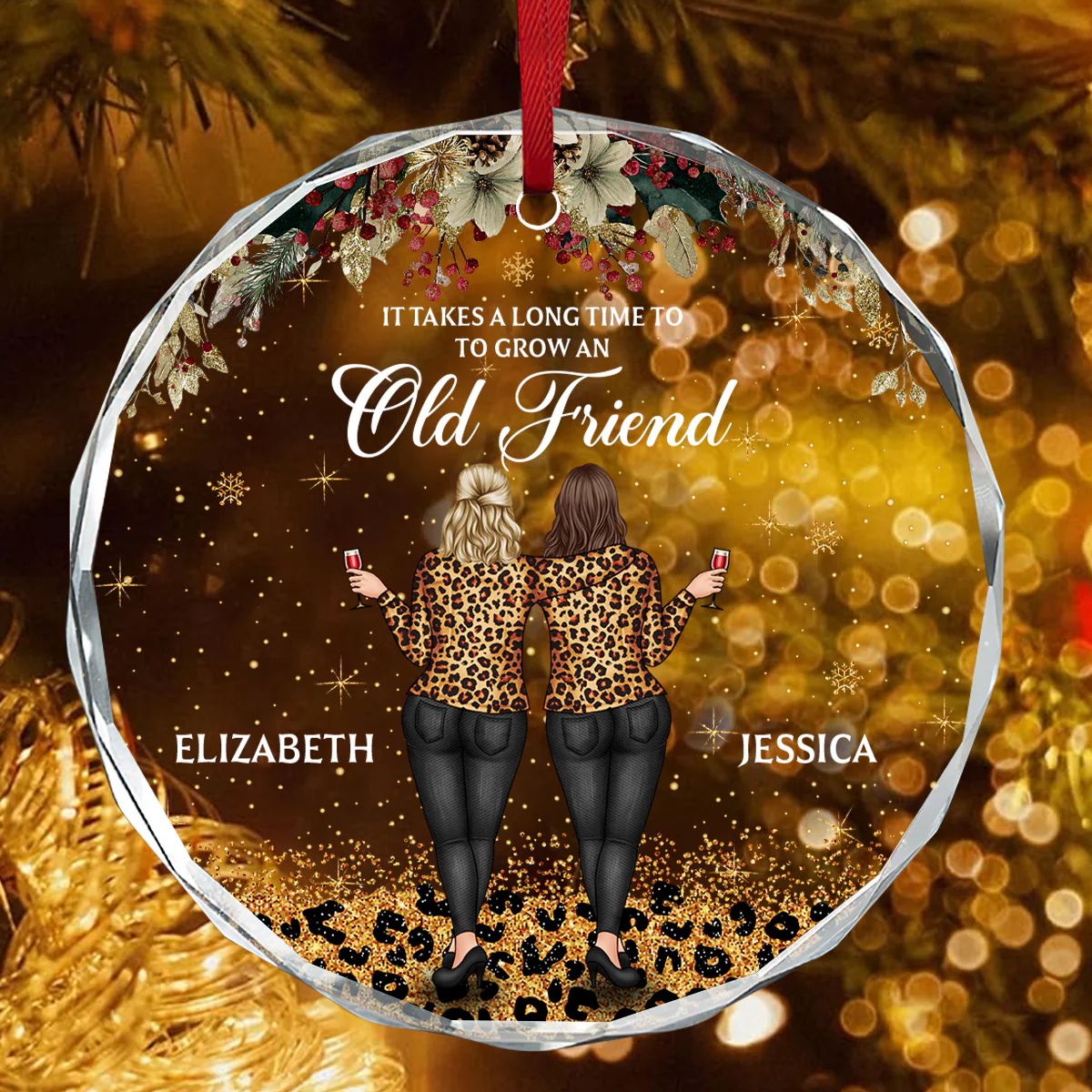 Old Friend Heart - Personalized Round Shaped Glass Ornament - Image 4