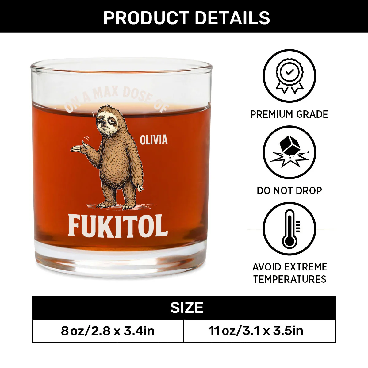ON A MAX DOSE OF FUKITOL - Personalized Round Whiskey Glass - Image 6