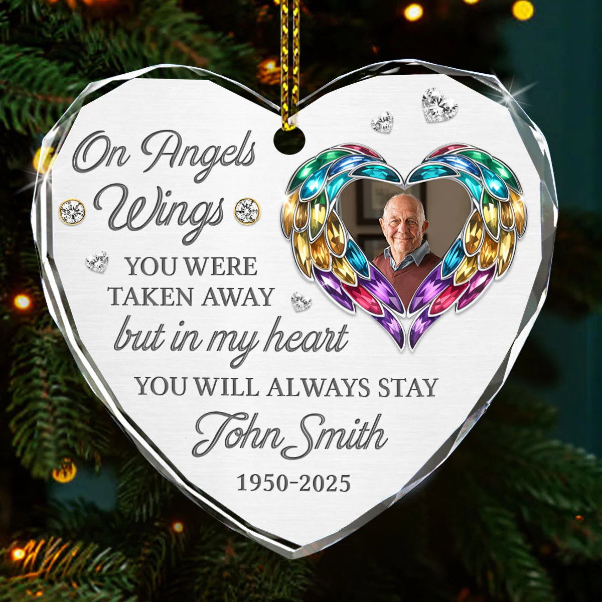On Angel's Wings You Were Taken Away - Personalized Heart Shaped Glass Ornament - Image 2