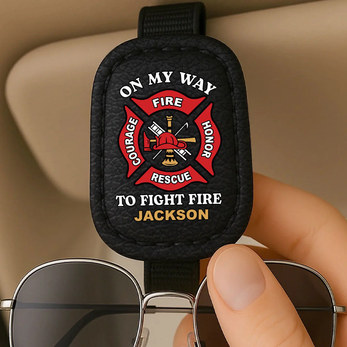 On My Way To Fight Fire - Personalized Sunglasses Holder - Image 2