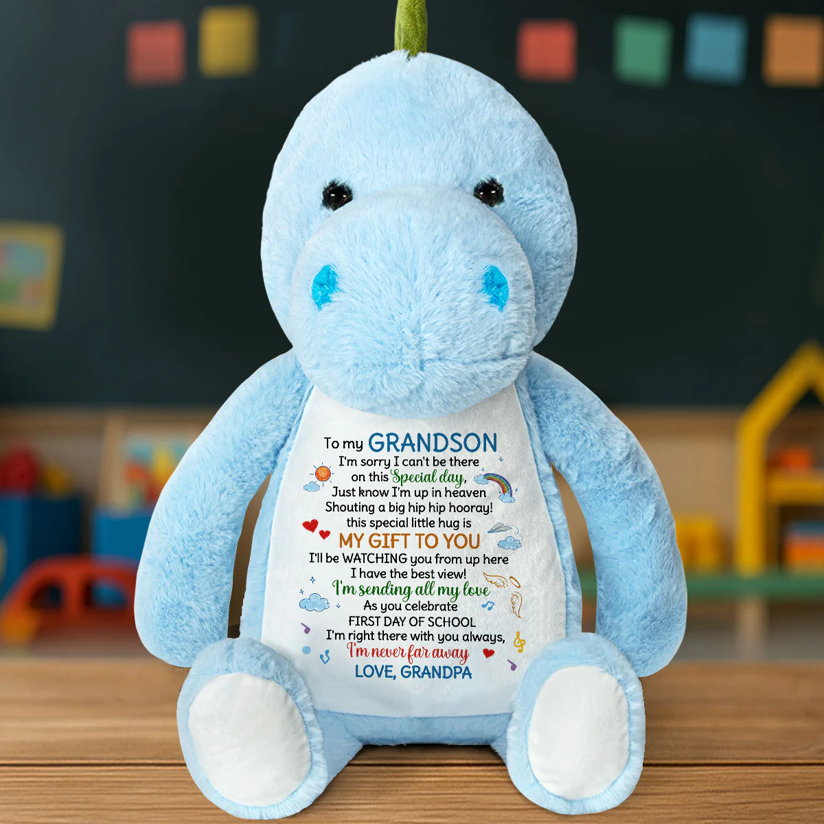 On Your First Day Of School - Personalized Stuffed Dinosaur