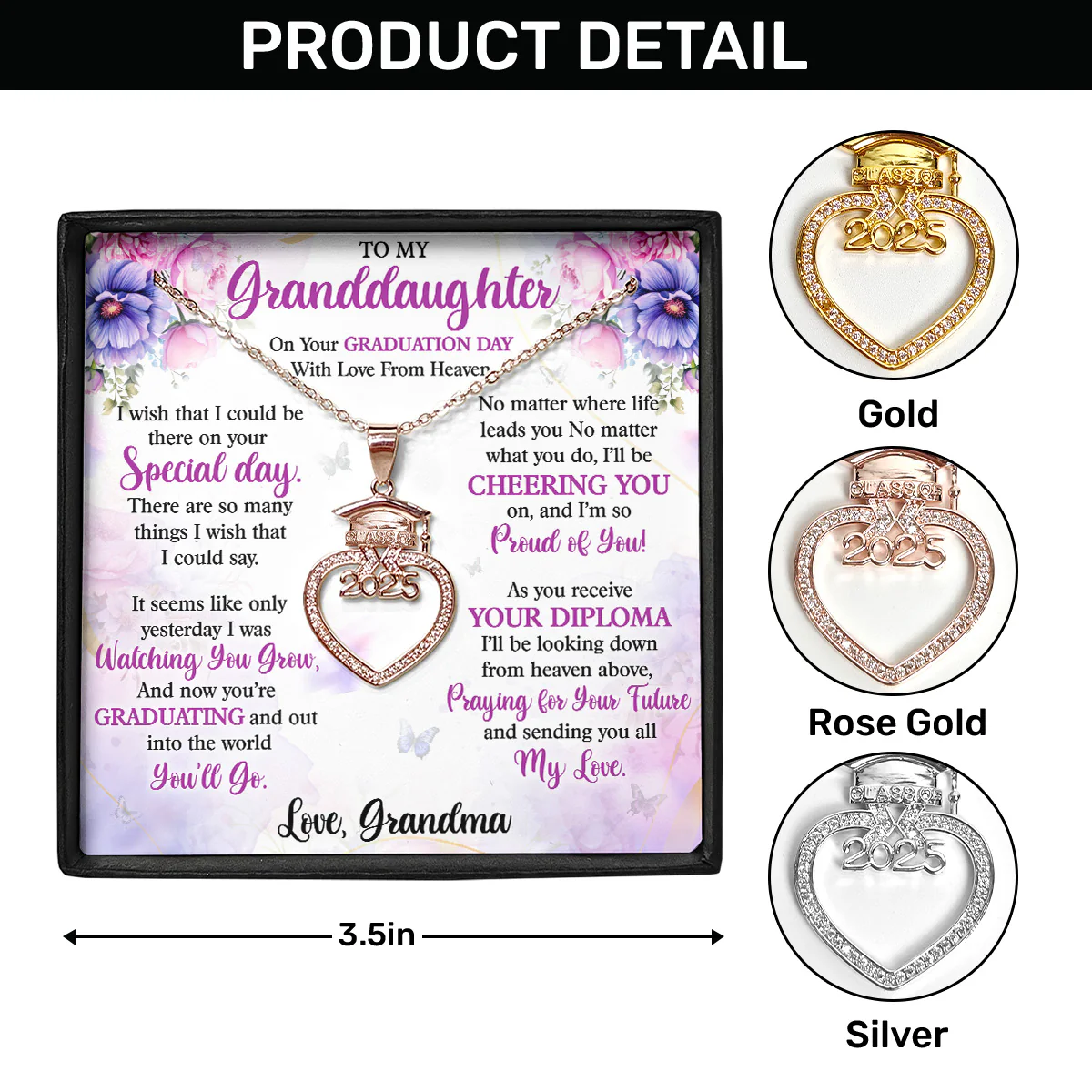 On Your Graduation Day With Love From Heaven
 - Personalized Grad Cap Heart Necklace With Box&Card - Image 6