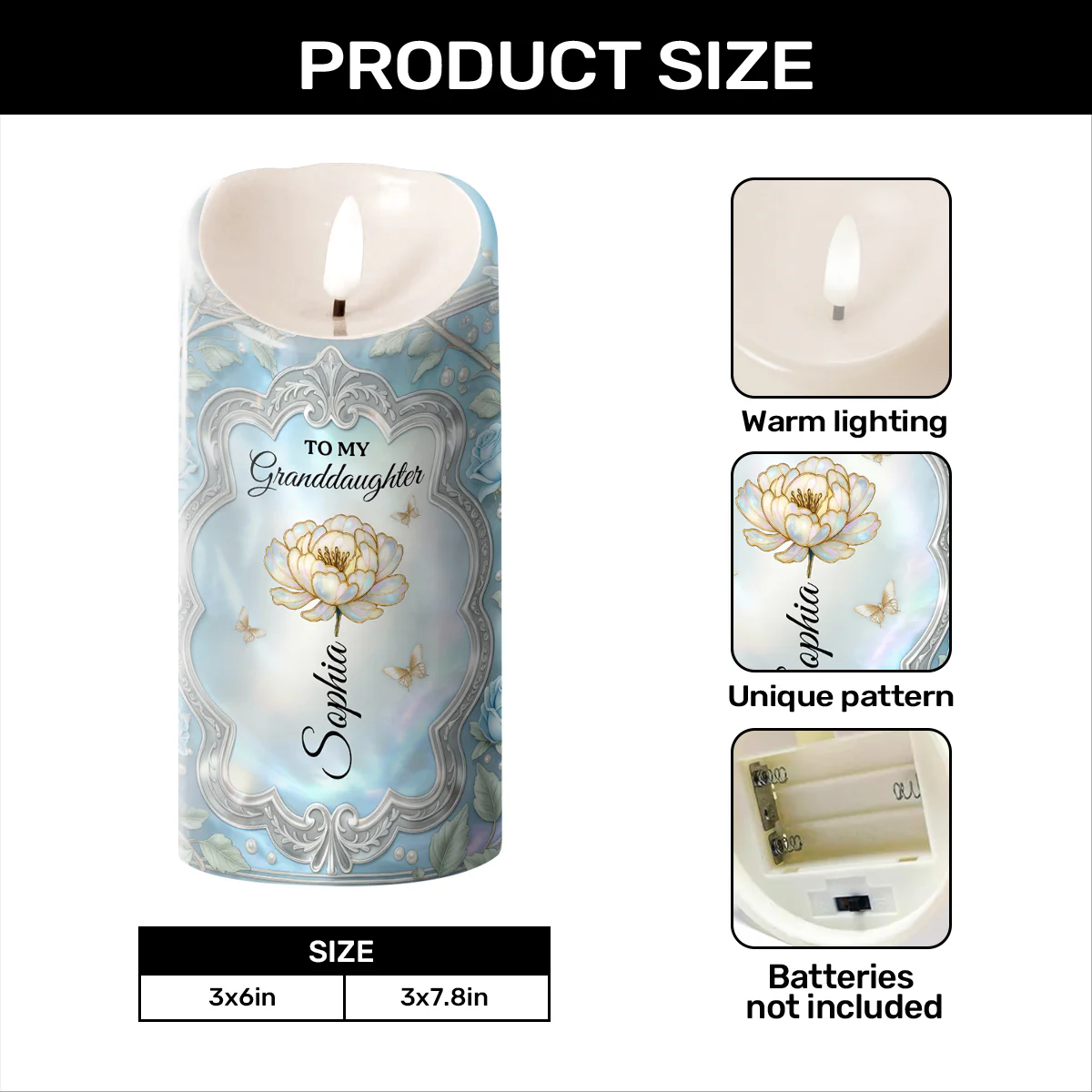 Once Upon A Time Granddaughter - Personalized Flameless LED Candle - Image 4