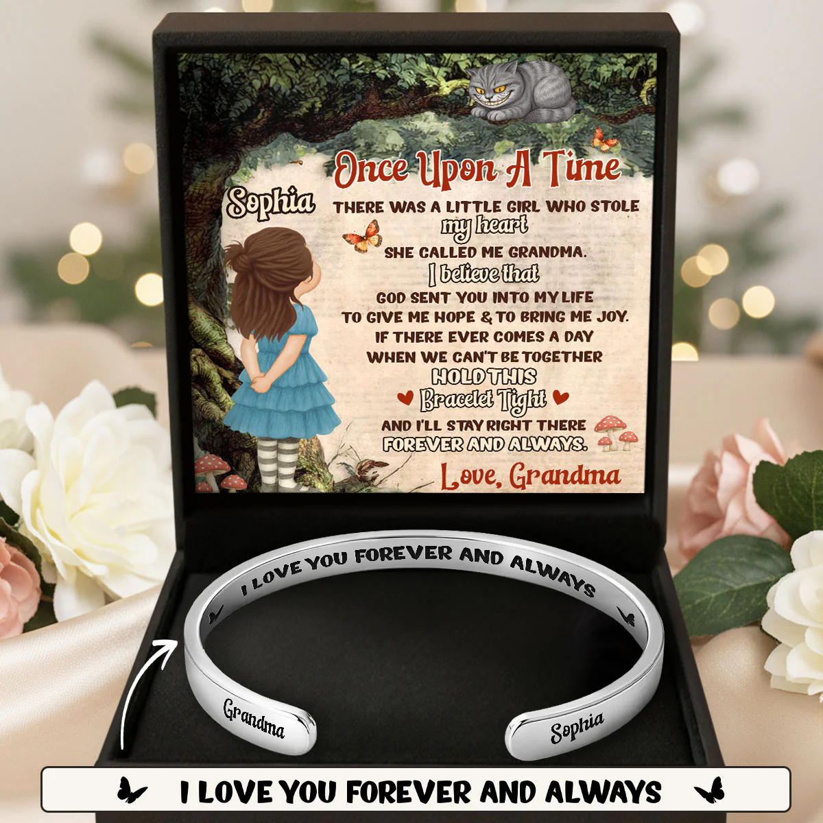 Once Upon A Time Granddaughter Wonderland - Personalized Cuff Bangle Bracelet With Box