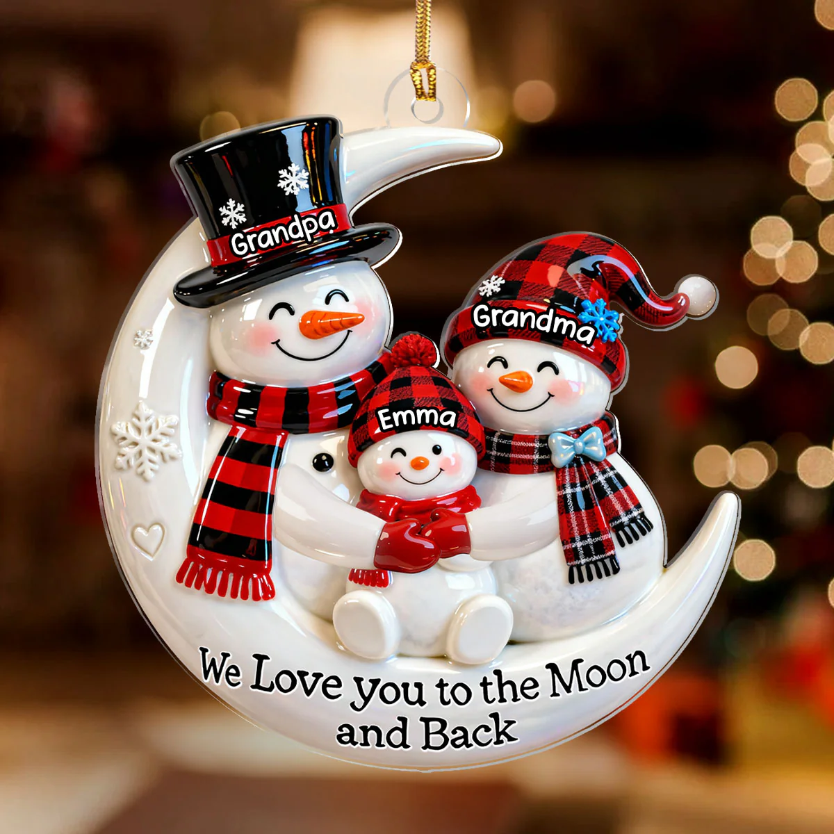 Our Cozy Snowman Family - Personalized 1-Layer Acrylic Ornament - Image 2