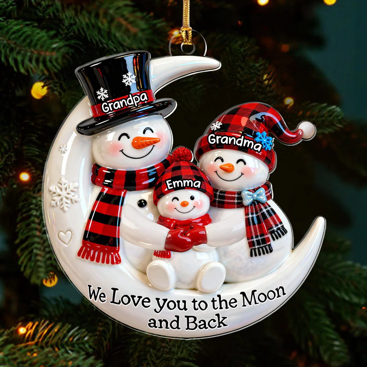 Our Cozy Snowman Family - Personalized 1-Layer Acrylic Ornament - Image 3