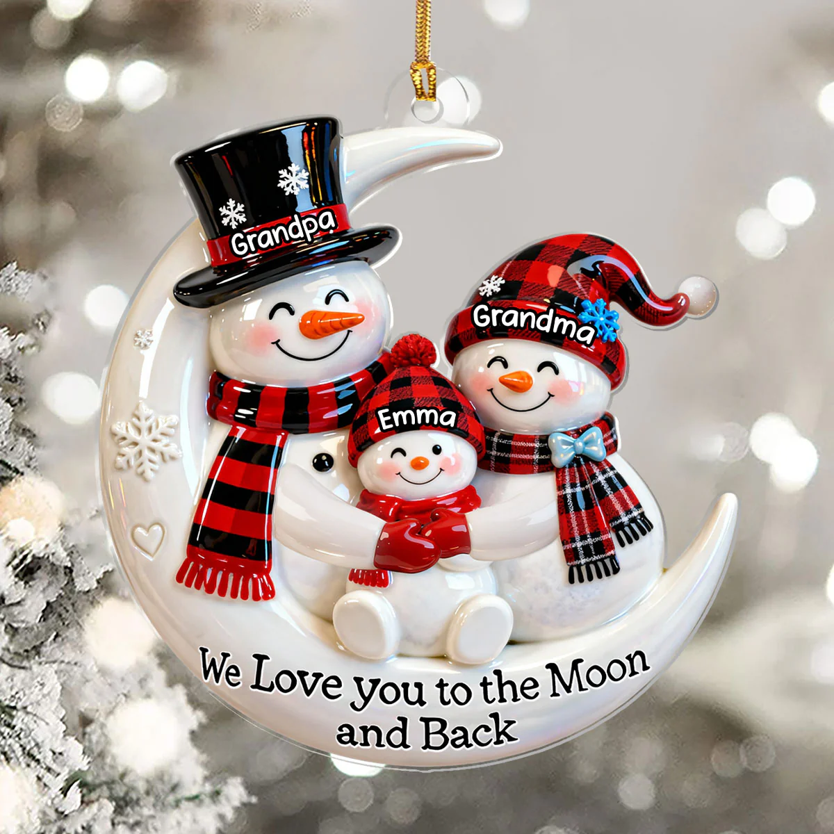 Our Cozy Snowman Family - Personalized 1-Layer Acrylic Ornament - Image 5