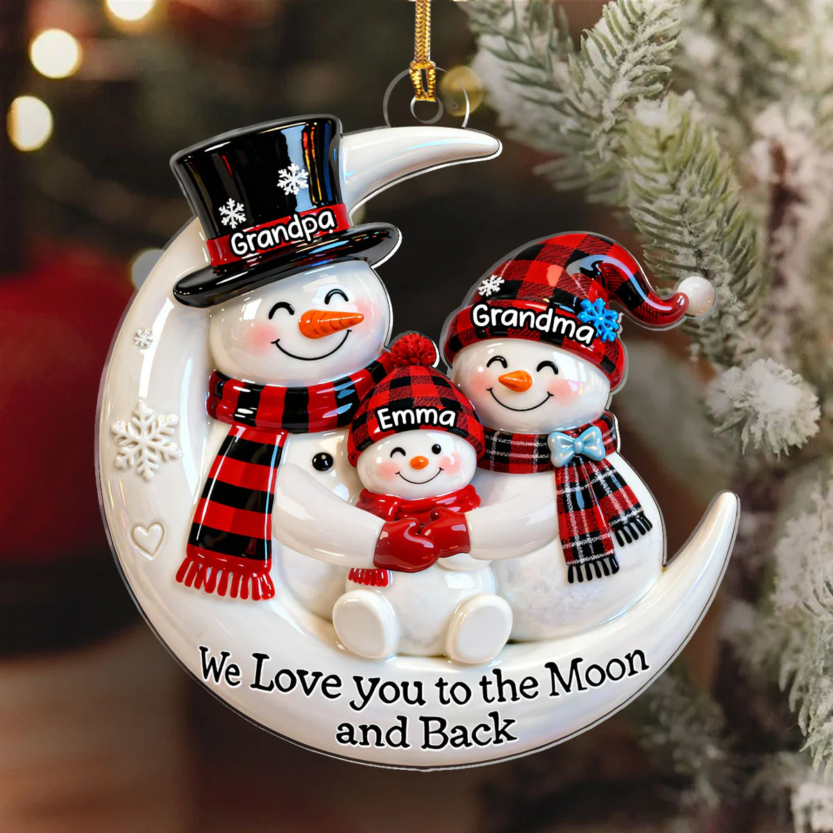Our Cozy Snowman Family - Personalized 1-Layer Acrylic Ornament - Image 6