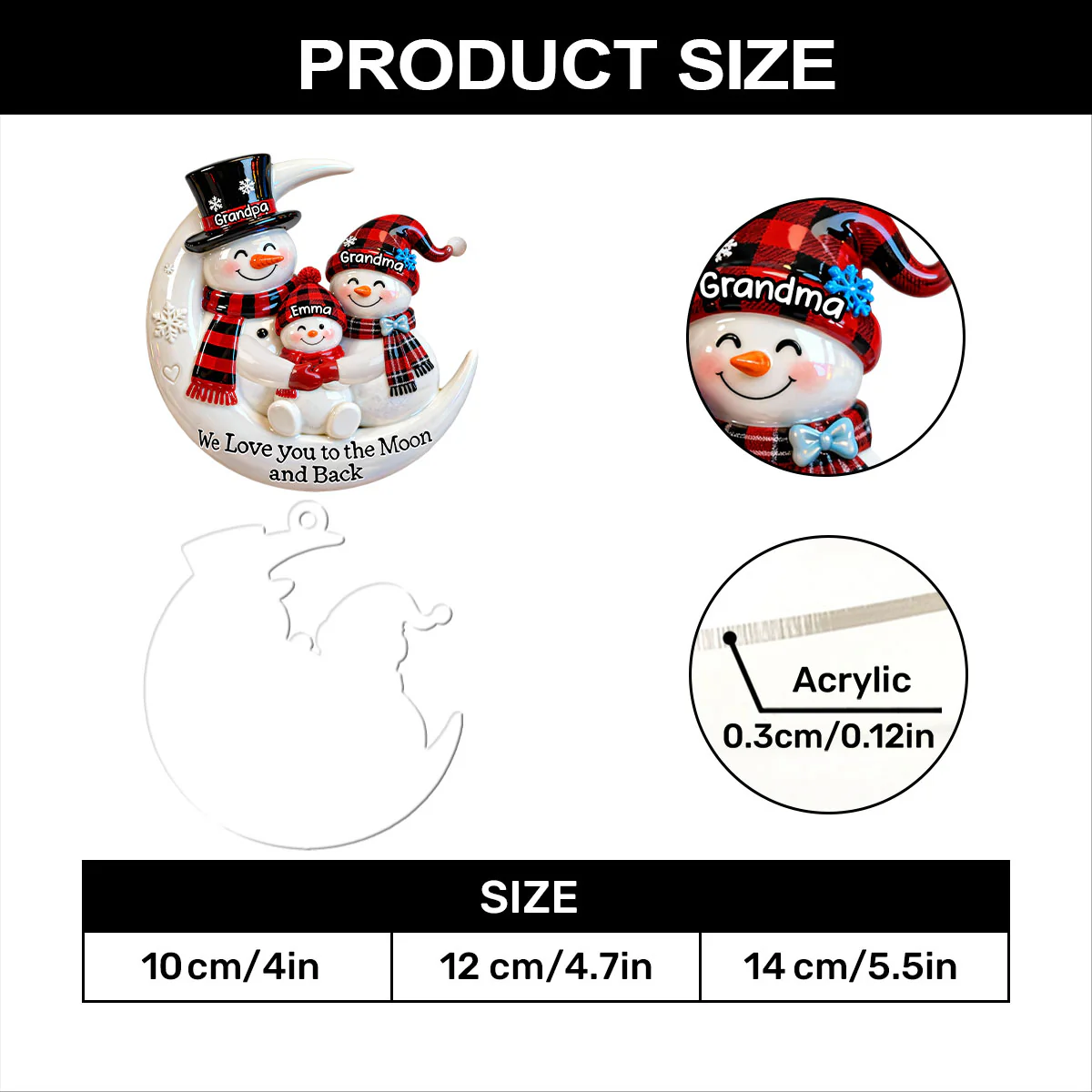 Our Cozy Snowman Family - Personalized 1-Layer Acrylic Ornament - Image 7