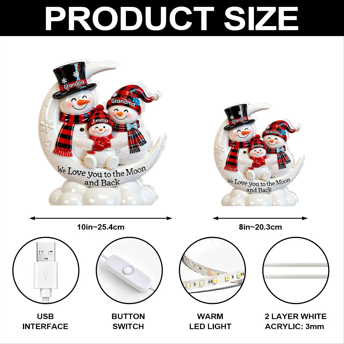 Our Cozy Snowman Family - Personalized Light Box - Image 6