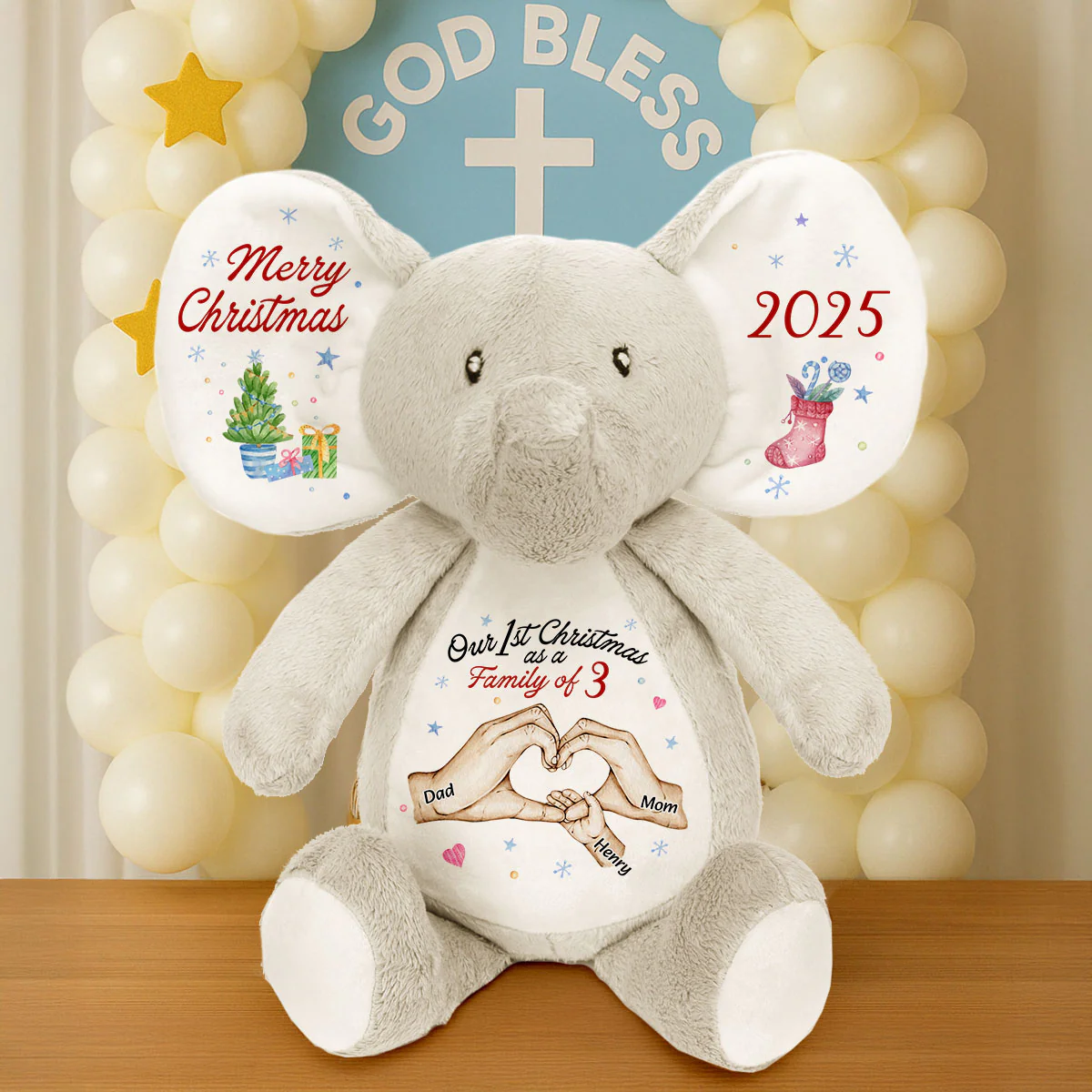 Our First Christmas As A Family - Personalized Stuffed Elephant - Image 3