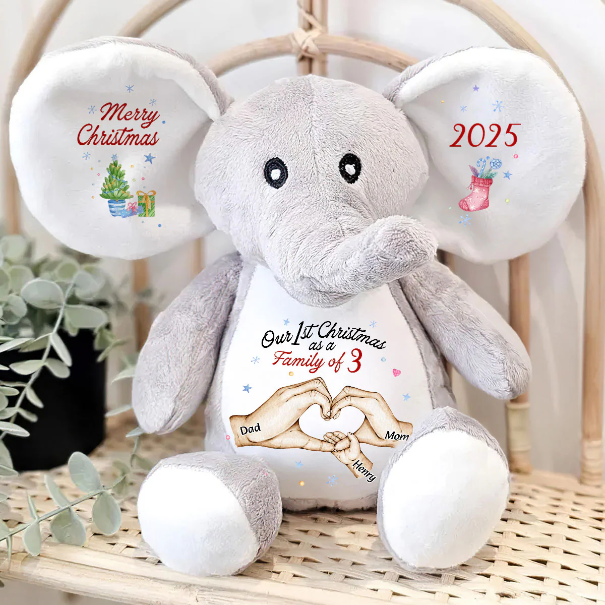 Our First Christmas As A Family - Personalized Stuffed Elephant - Image 4