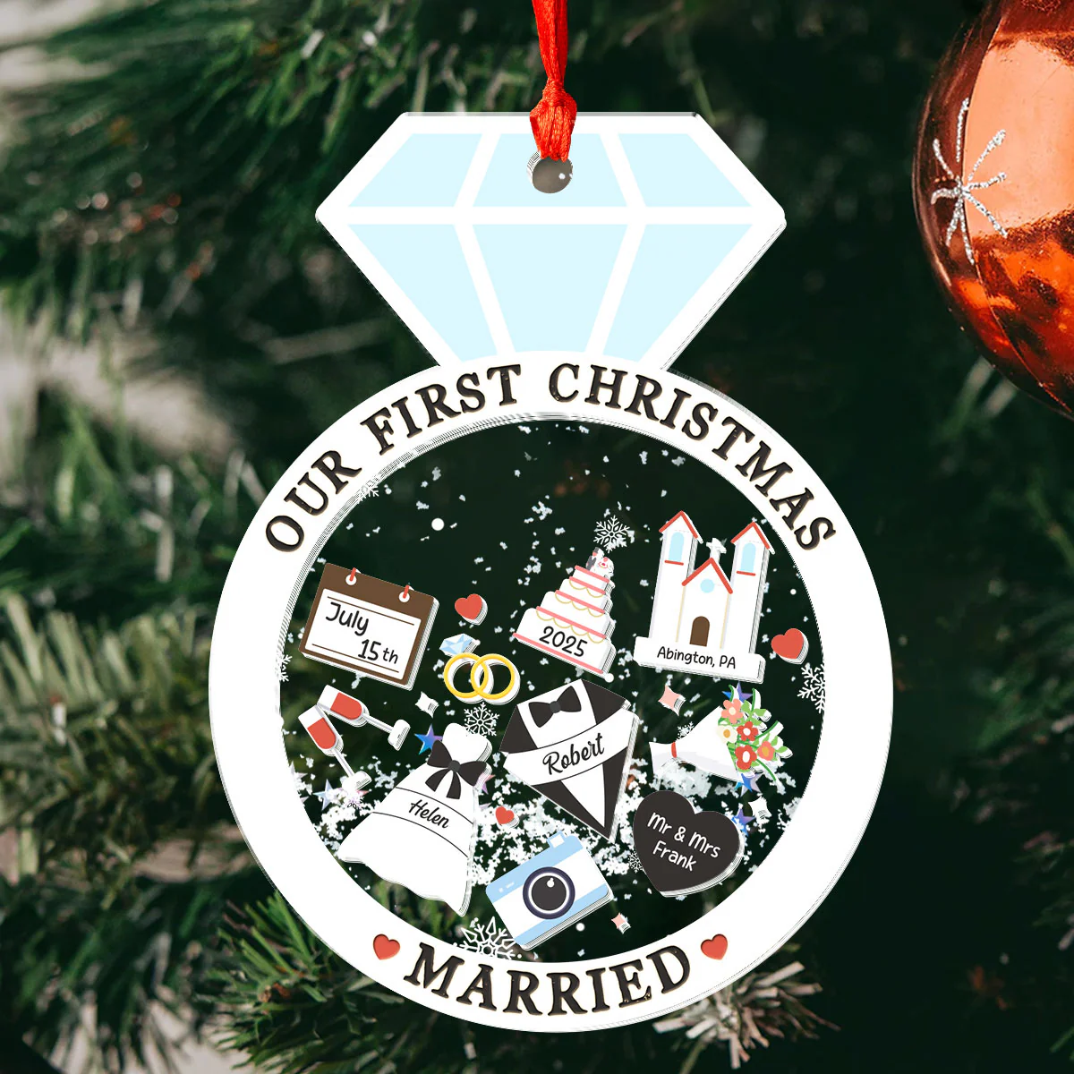 Our First Christmas Married - Personalized 3 Layered Christmas Shaker Ornament - Image 3