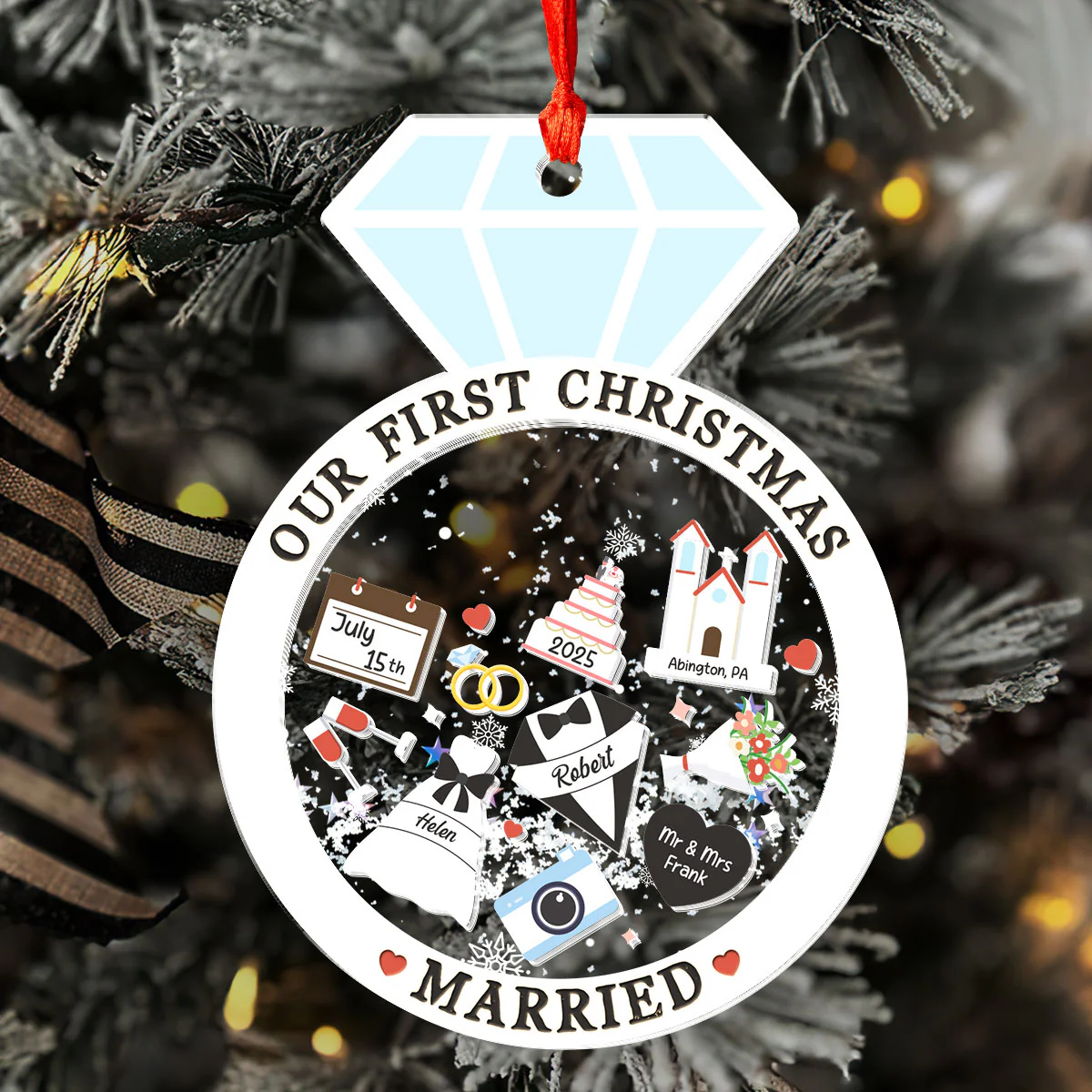 Our First Christmas Married - Personalized 3 Layered Christmas Shaker Ornament - Image 4