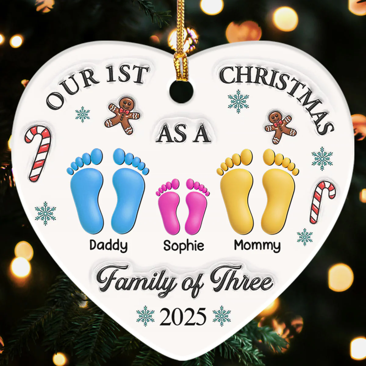 Our First Christmas - Personalized Heart Shaped Ceramic Ornament