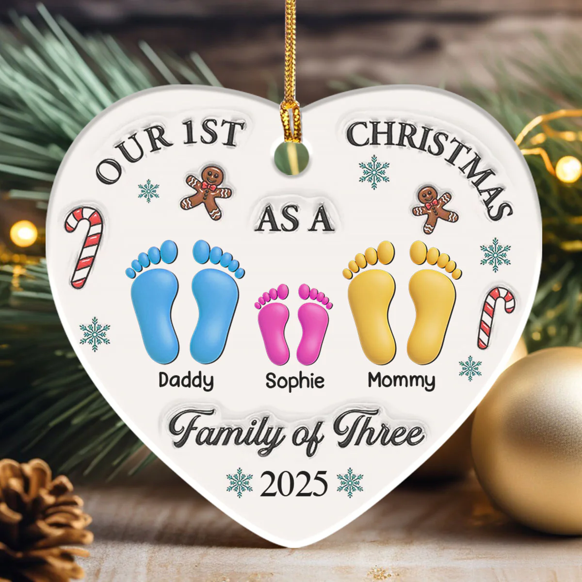 Our First Christmas - Personalized Heart Shaped Ceramic Ornament - Image 3