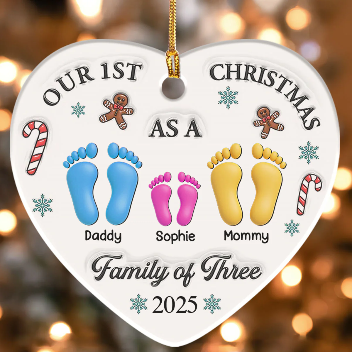 Our First Christmas - Personalized Heart Shaped Ceramic Ornament - Image 4